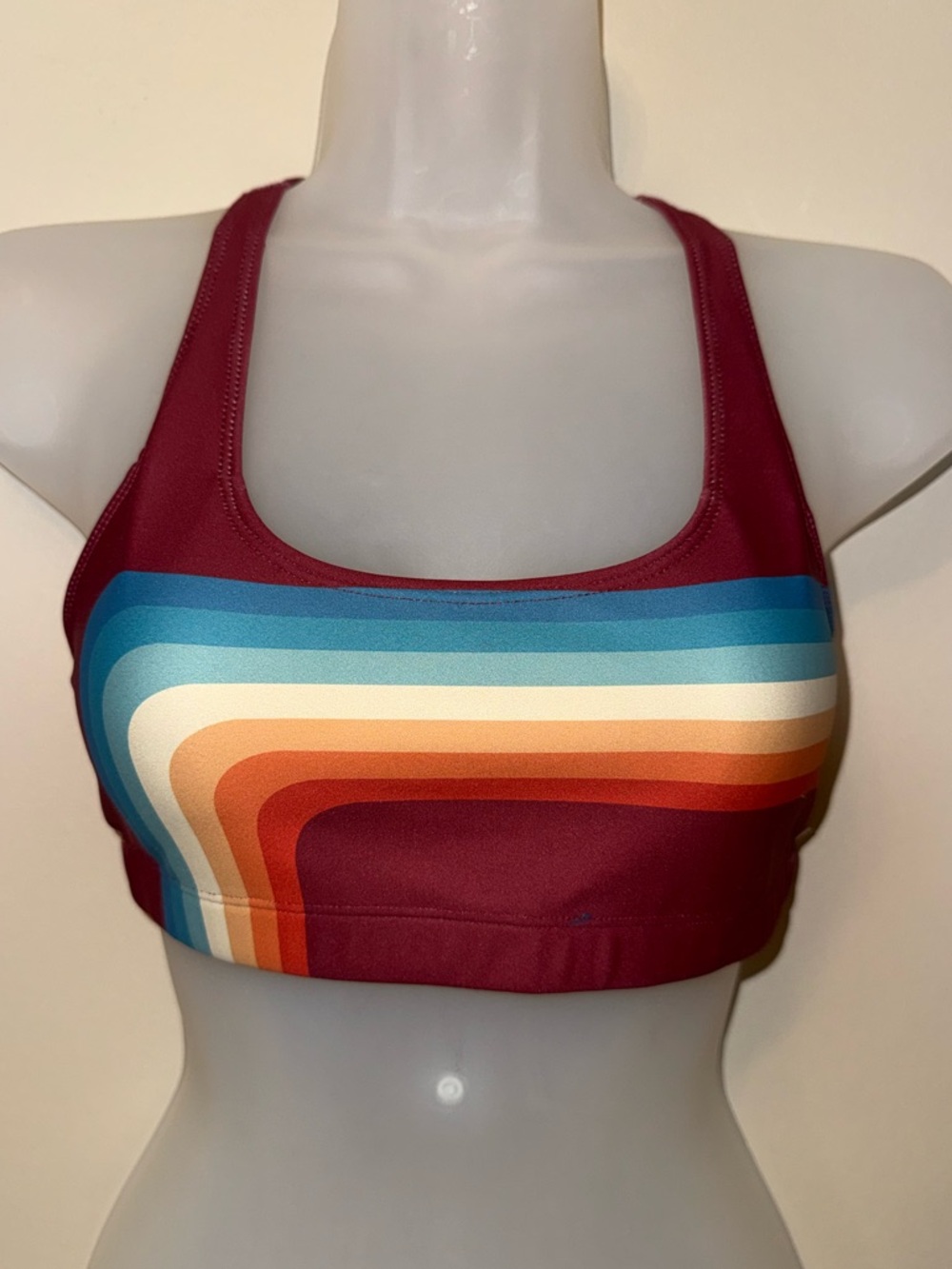 Maroon Retro Stripe Sports Bra - Women’s Supportive Activewear